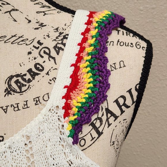 AQUA Open Stitch Crochet Rainbow Trim Tank Top - Small - NWT - Picture 5 of 8